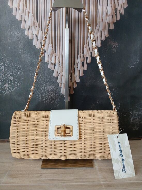 Tommy Bahama Handbags - Tommy Bahama Woven Wicker Purse Clutch Bag New With Tags Turnlock Tan Cream